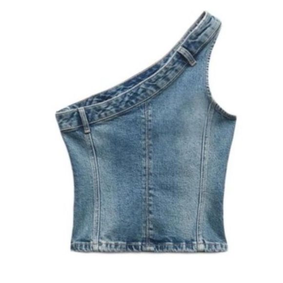 ZARA TRF ASYMMETRIC DENIM TOP BLUE 6045/005/083/084 - Picture 9 of 11